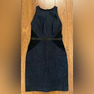 Nicole Miller Atelier Size 2 Strapless Blue Denim Sheath Black Office Classic